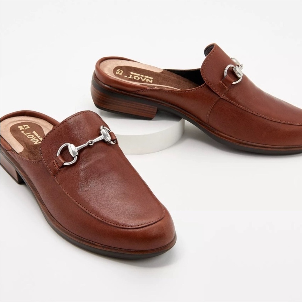 New Naot Leather Buckle Mules - Halny Chestnut